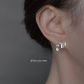 Silver Tone Teapot Cup And Clear Teardrop Asymmetric Stud Earrings view 2