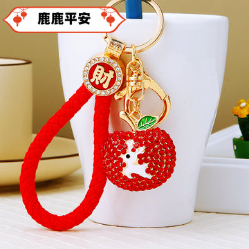 Jeweled Red Apple Keychains with Plain Braided and Fortune Loop Options