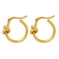 Knotted Circle Hoop Earrings Gold Steel Tone Latch Back view 5
