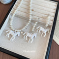 White Pearl Horse Star Charm Necklace Drop Earrings view 2
