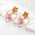 Gold Tone Heart Outline Pressed Flower Resin Drop Earrings view 4