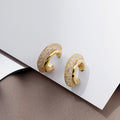 Gold Mesh Crystal C Shape Hoop Stud Earrings Lattice view 1