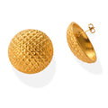Gold Steel Pyramid Texture Dome Stud Earrings Oversized view 5