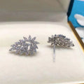 Silver Tone Maple Leaf Marquise Clear Cluster Stud Earrings view 3