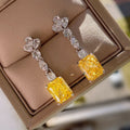 Silver Yellow Rectangular CZ Long Drop Earrings Cluster Tops view 1