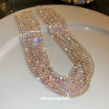Gold Multi-Row AB Rhinestone Wide Choker Necklace Single Style view 4