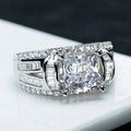 Silver Cushion Square Center Ring Baguette Pave Sides view 2