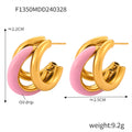 Gold Double C Hoop Stud Earrings Enamel Band Four Colors view 8