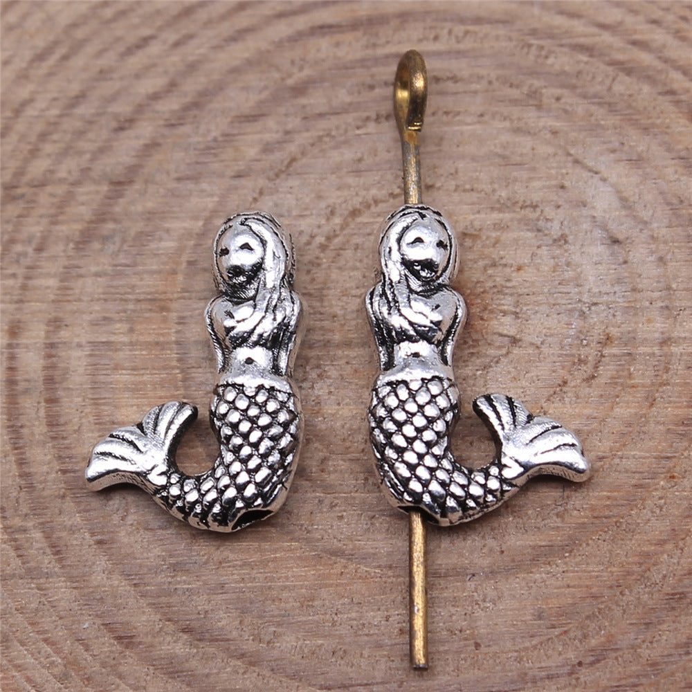 9.1x13.4x4.1mm 0.75g Antique Silver Zinc Alloy Mermaid Loose Metal Beads for Bracelet Jewelry Making