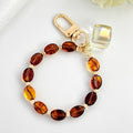 Coffee Bean Bead Bracelet Keychain With Crystal Accent view 2
