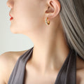 C-Shape Hoop Earrings With Row Of Green Or Clear Zircon view 9