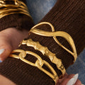 Sculptural Hinged Bangle Collection in Gold and Silver Tone view 3