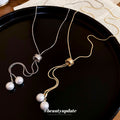 Pearl Drop Lariat Necklaces - 2 Styles Polished Decorative Design view 2