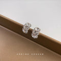 Silver Tone Three Stone Curved CZ Stud Earrings Pavé view 3