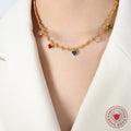 Gold Twisted Rope Necklace Multicolor Heart Charms view 3