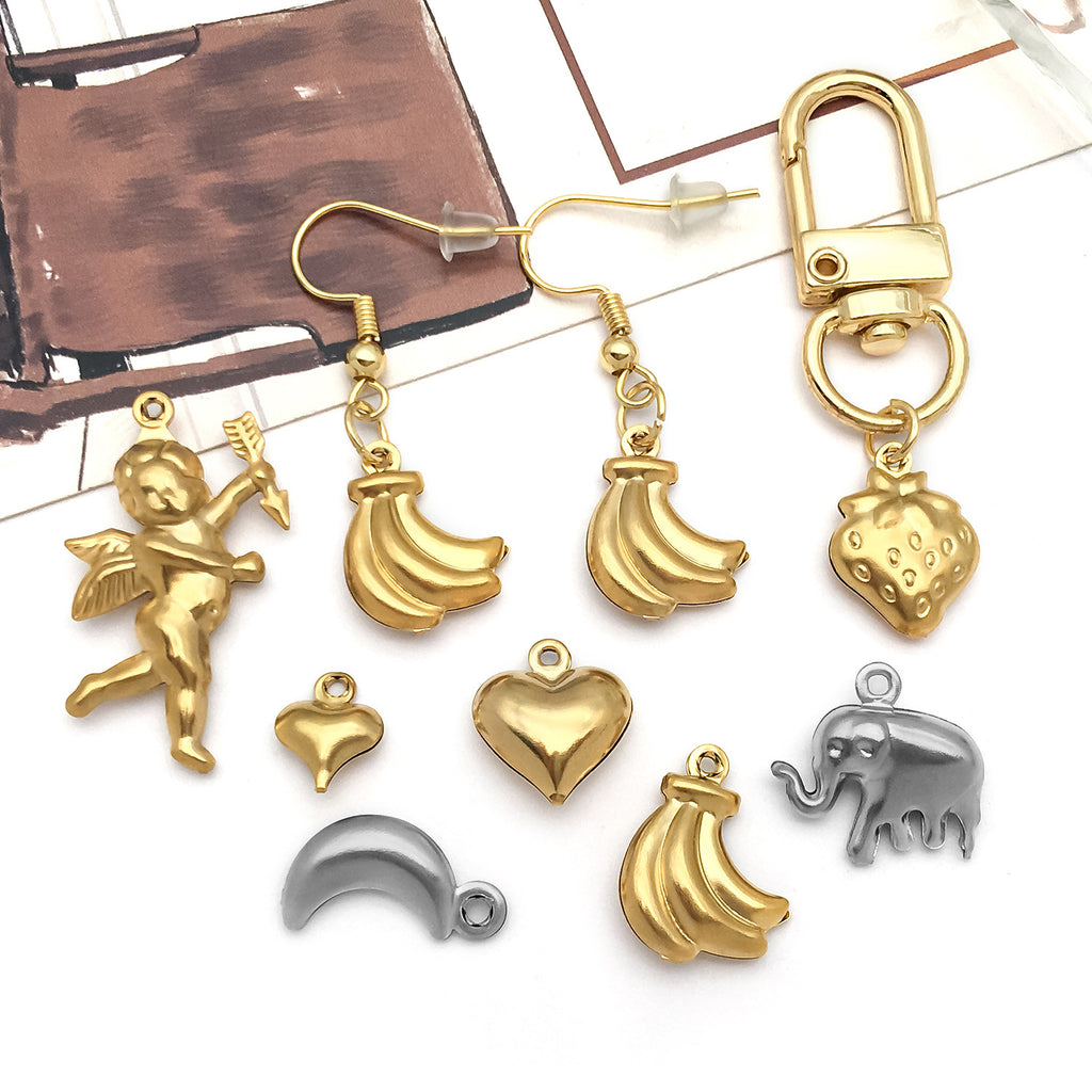 Stainless Steel Hollow Angel Heart Fruit Charm Pendant for DIY Keychain Bag Jewelry