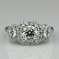 White Gold Three Stone Halo Clear CZ Finger Ring Sizes 6-10 view 2