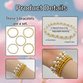 Five Piece Pearl Gold Bead Stretch Bracelet Stack Set view 3