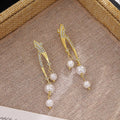 Gold Double Leaf Line Pearl Look Cascade Stud Earrings view 3
