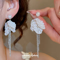 Layered Flower Tassel Earrings in White and Blue Earring Pair view 3