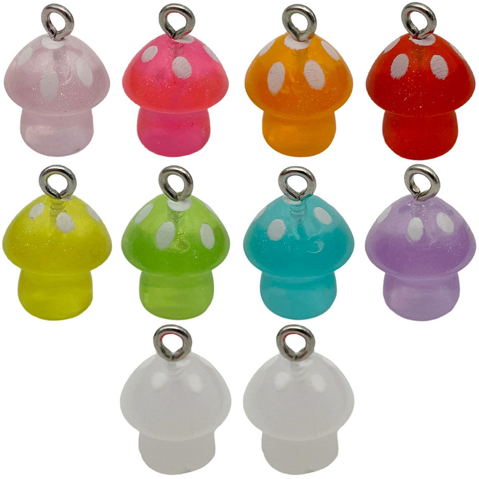 Resin Glow-in-the-Dark Colorful Mushroom Charm Pendant for Keychain DIY Jewelry