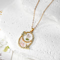 Gold Tone Oval Pressed Flower Frame Pendant Necklaces view 6