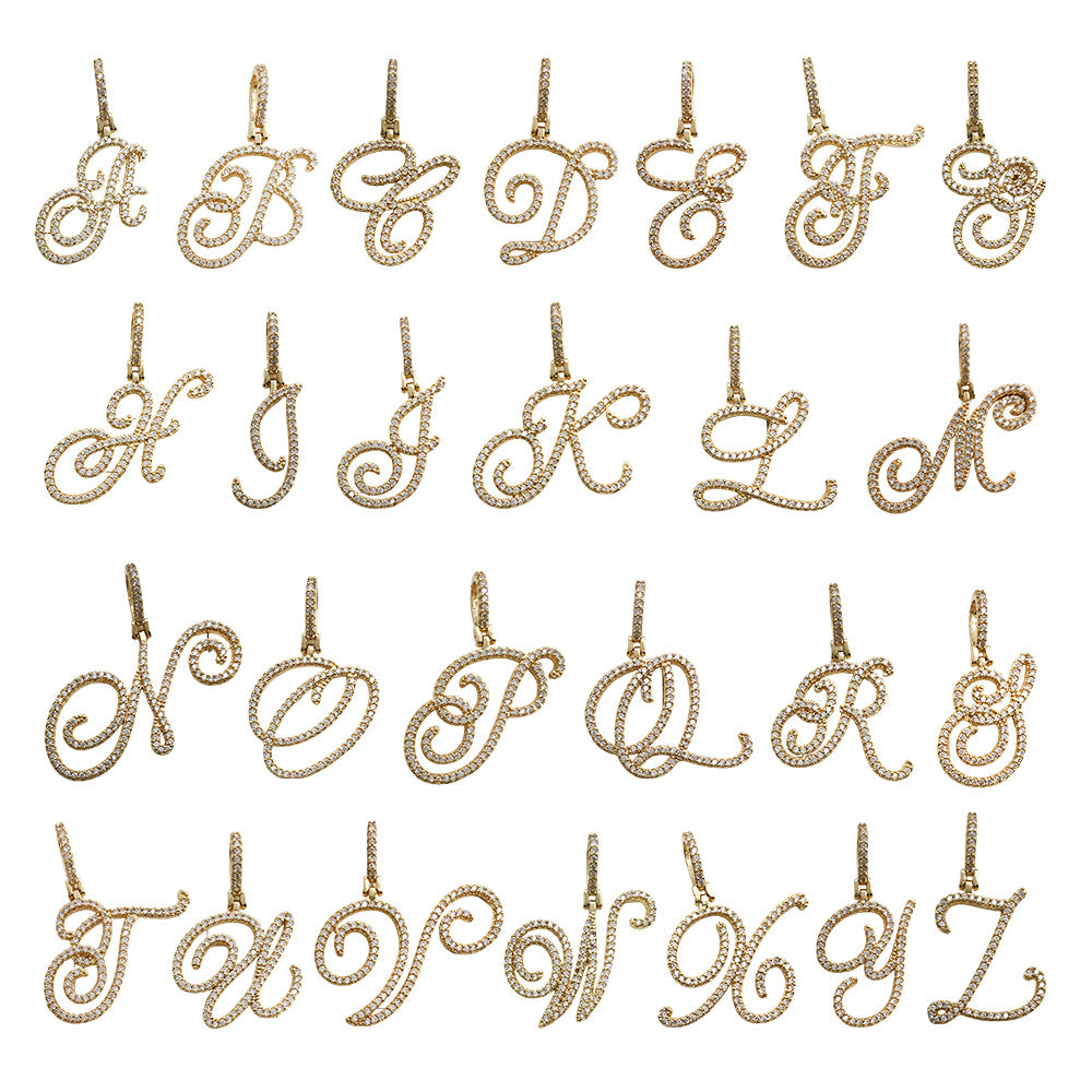 KC Gold Zinc Alloy Rhinestone English Letter charm pendant for DIY hip hop necklace