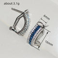 Blue And Clear Triple-Row Curved Clip Earrings In Silver Tone view 4