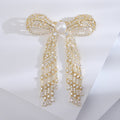 Pearl Center Bow Brooch Crystal Tassels Gold or Silver view 6