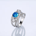 Silver Multi Band Blue Round Stone Cross CZ Ring 6-10 view 2