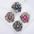 Large Teardrop Crystal Floral Cluster Brooch in Four Palettes view 1