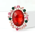 Oval Glass Center Brooch Pink Green Halo Red or Emerald view 3