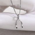 Minimal Wishbone Pendant Necklace In Polished Silver Tone view 1