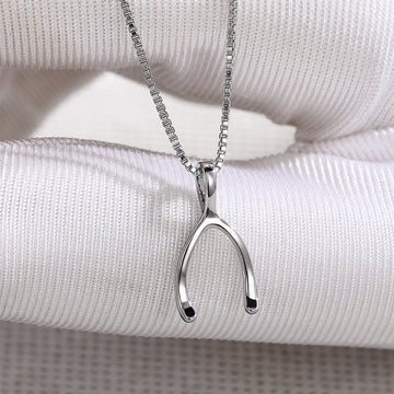Minimal Wishbone Pendant Necklace In Polished Silver Tone