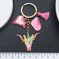 Pink Western Hat Floral Longhorn Metal Keychain Set view 3