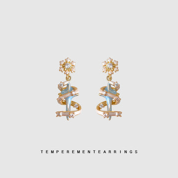 Snowflake Light Blue Spiral Ribbon Drop Earrings CZ
