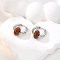 Silver Tone Irregular Donut Stone Bead Hoop Earrings in Eight Colors view 9