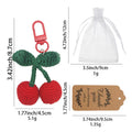 Crocheted Red Cherry Keychain with Green Leaves and Red Metal Clasp view 2
