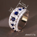 White Gold Blue Sapphire Round Pavé Crystal Band Ring 6-10 view 4