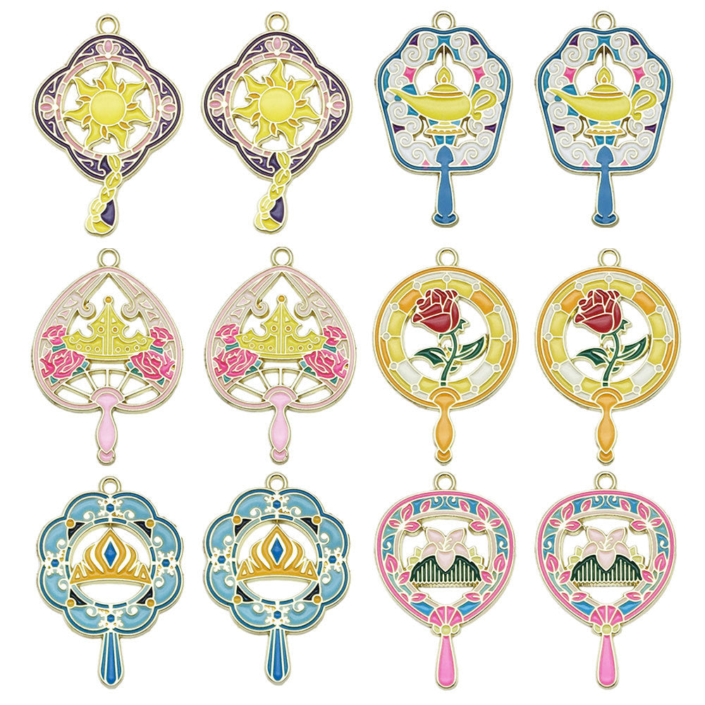 Zinc Alloy Enamel Chinese Style Fan Charm Pendant for DIY Earrings Bracelet Keychain