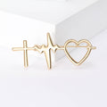 Heartbeat Line Brooch Cross Wave Open Heart Metal Pin view 4