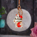 Crystal Lucky Cat Keychains with Faux Fur Pompoms in Sixteen Options view 12