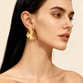Wavy Shell Pearl Petal Flower Stud Earrings Gold Steel view 4