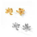 Gold Steel Plumeria Flower Stud Earrings Titanium Steel Pair view 5