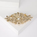 Oval Filigree Rhinestone Brooch Clear Stones Gold or Silver view 3