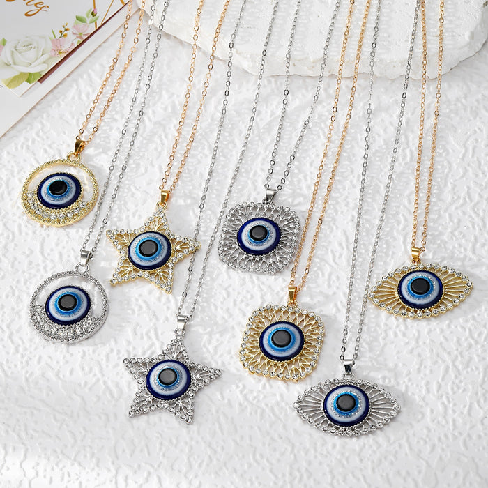 Turkish Evil Eye Rhinestone Pendant Necklaces Gold Silver 8 Styles
