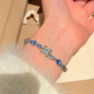Silver Flower Teardrop Crystal Bracelets Four Colors