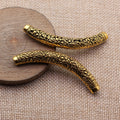 Antique Gold Curved Tube Bead with Floral Leaf Texture view 2