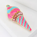 Pink Blue Enamel Ice Cream Cone Brooch Gold Rhinestone Pin view 2
