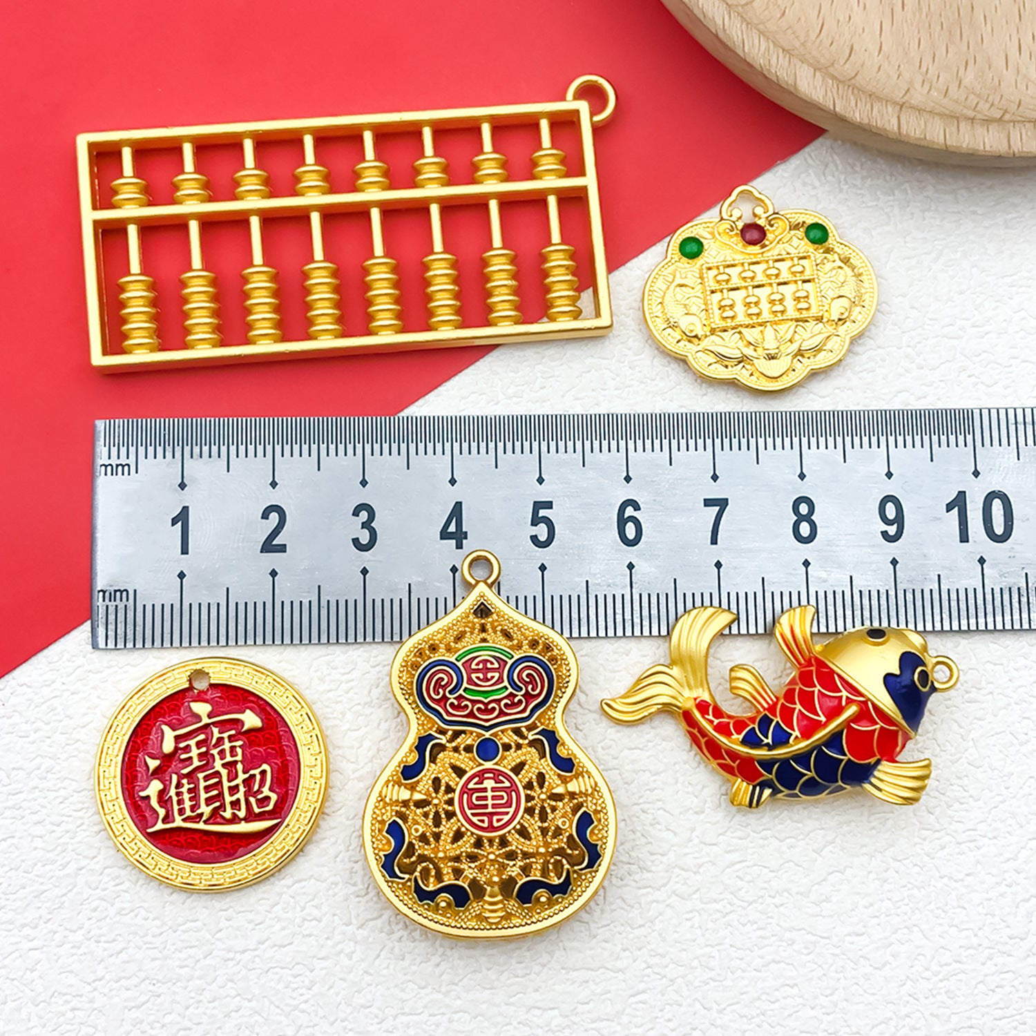 Old Gold Enamel Zinc Alloy Lion Dance Abacus Gourd Hollow Charm Pendant for DIY Bracelets